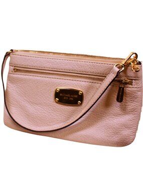 Michael Kors Cream Leather Mini Shoulder Bag Gold Logo Zip Pochette